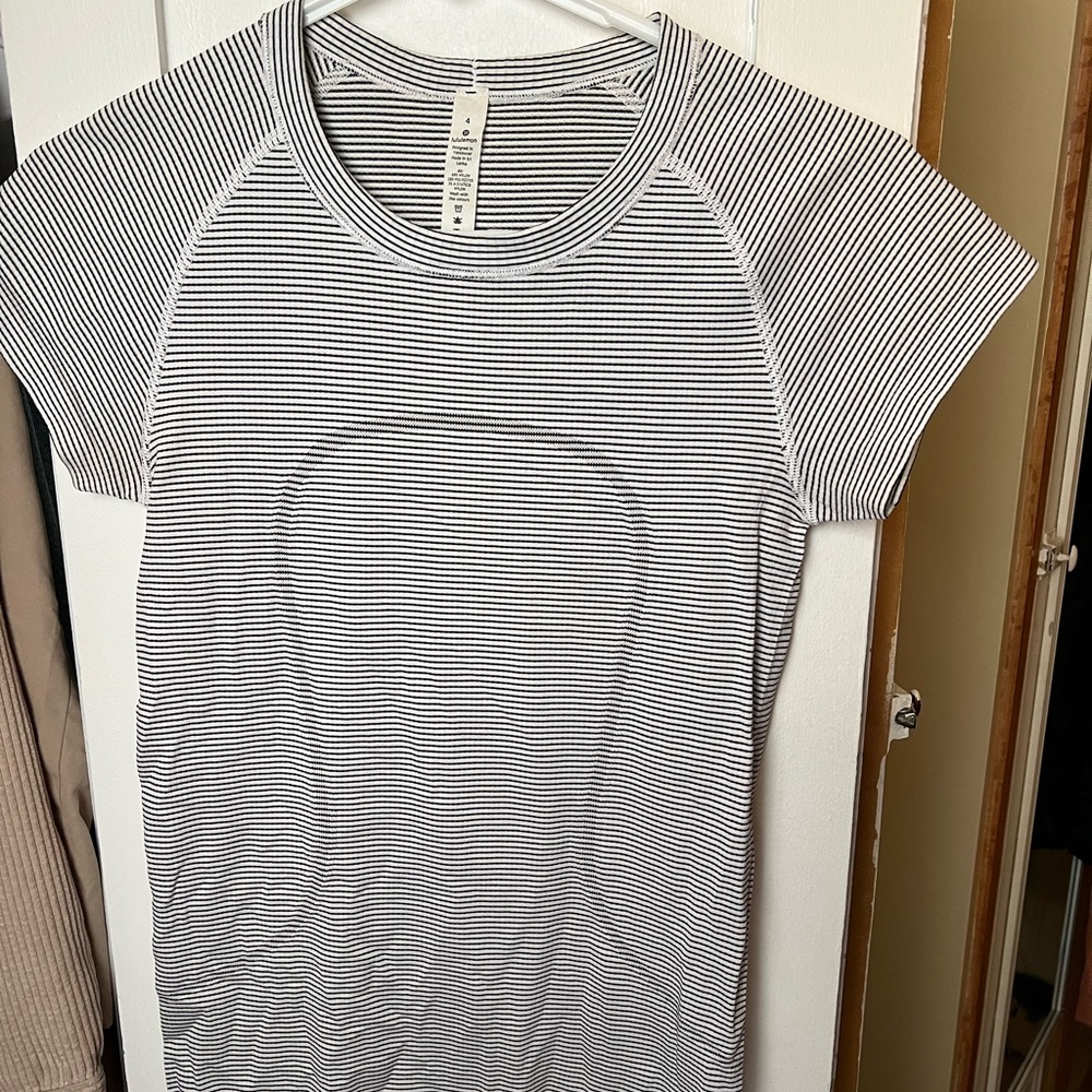 Black and White striped Swiftly Tech Short Sleve